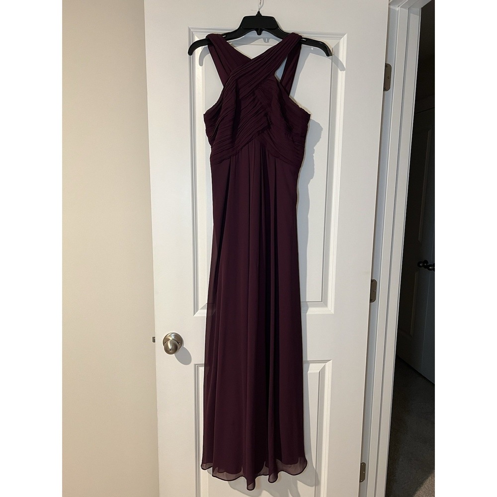 Bill Levkoff Women's Bridesmaid Dress Wine Color Chiffon Halter A-line Size 6‎